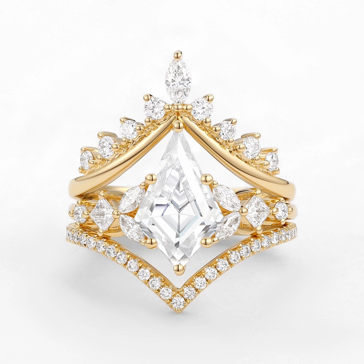 Trendy Accessories Gift Box Kite Cut Moissanite Stacking Luxurious Engagement Bridal Set 3pcs - Amelia