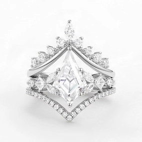 Everyday Shine Classic Finish Kite Cut Moissanite Stacking Luxurious Engagement Bridal Set 3pcs - Amelia