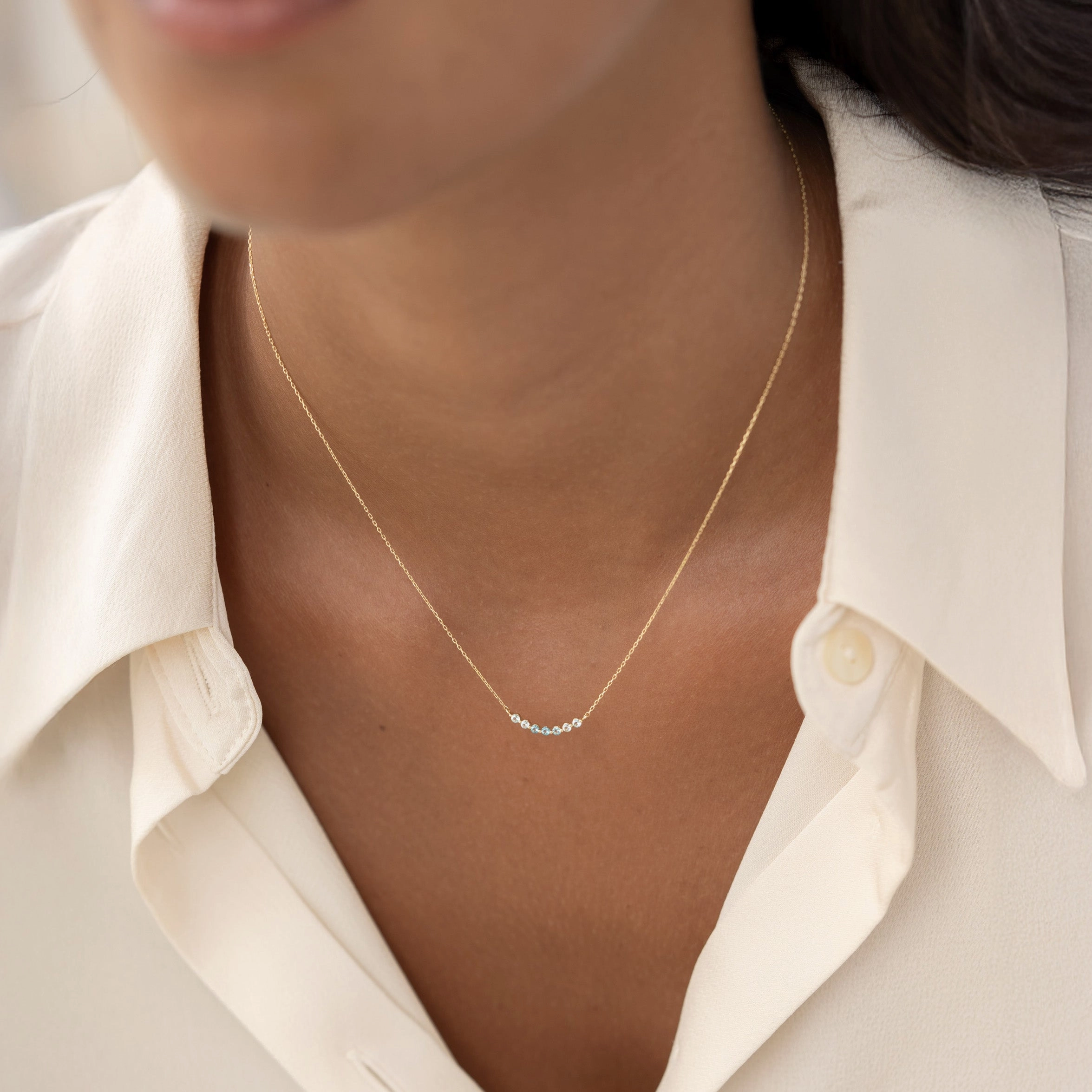 September Birthstone Necklace 14k Gold - Ombre London Blue Topaz Office Wear Value Ornament