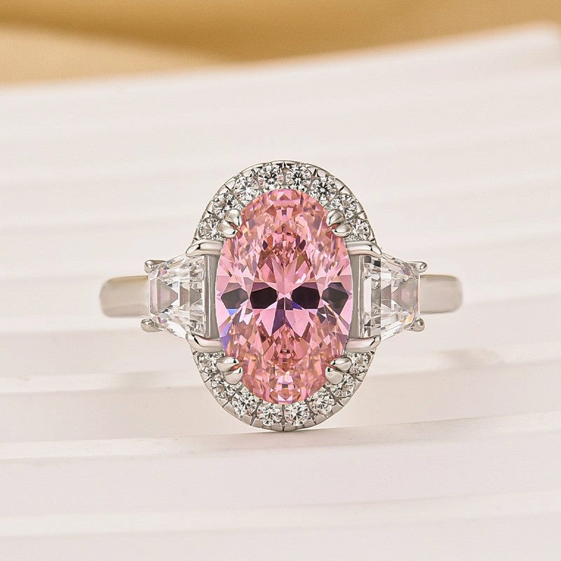 2.5Ct Halo Oval Cut Three Stone Engagement Ring Promise Ring For Her Lustrous Design Shining Design