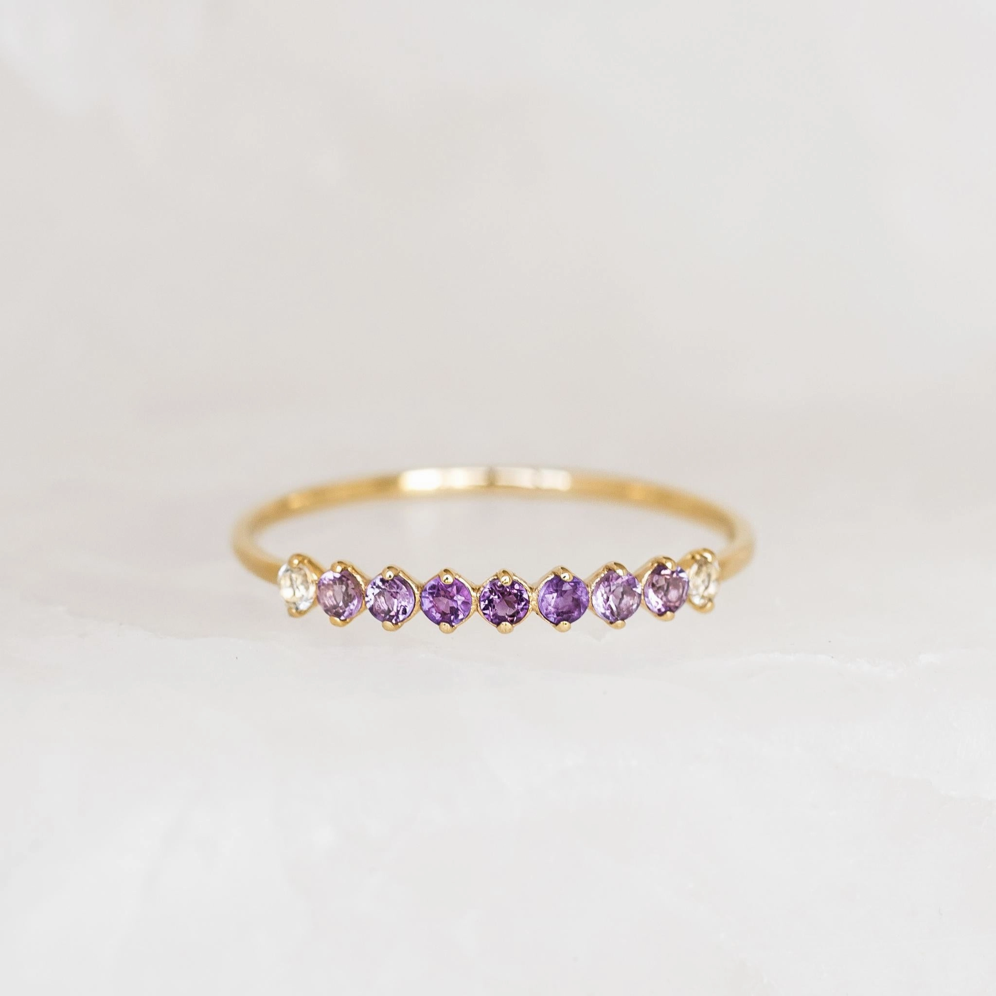 February Birthstone Ring 14k Gold - Ombre Amethyst Distinct Piece All Occasion