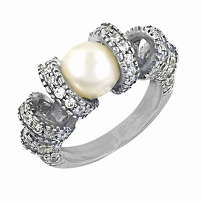 Durable Embellishment Elegant Party Wear Designer Cubic Zirconia Pearl Silver Ring