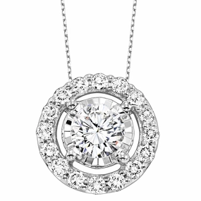 Stylish Contour Tru-Reflections Round Halo Diamond Pendant .10 Cttw