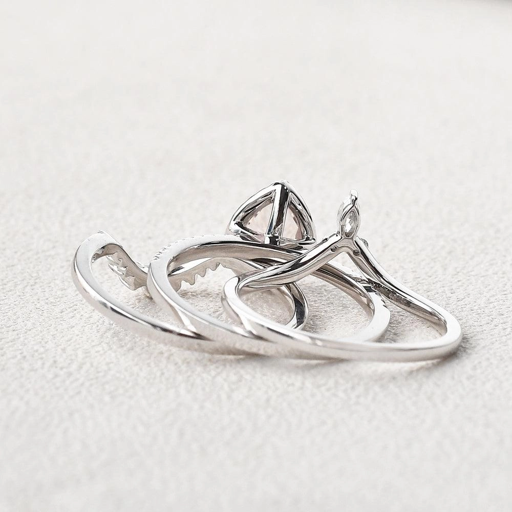 Timeless Accessory Pear Shaped Morganite Pearl-fect White Gold Halo Ring Set 3pcs