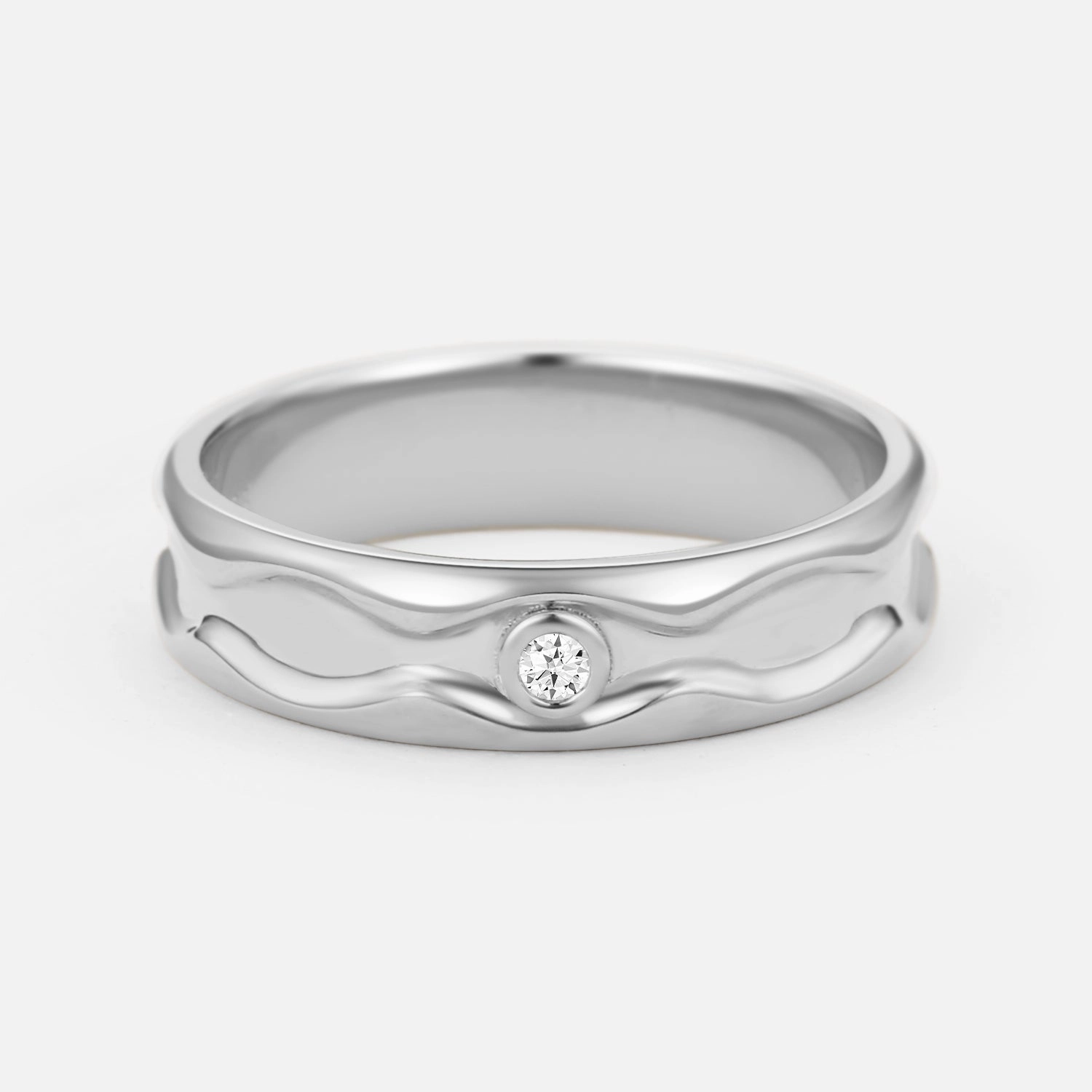 Handmade Details 5.5mm Solitaire Round Moissanite Wave Wide Men's Wedding Band