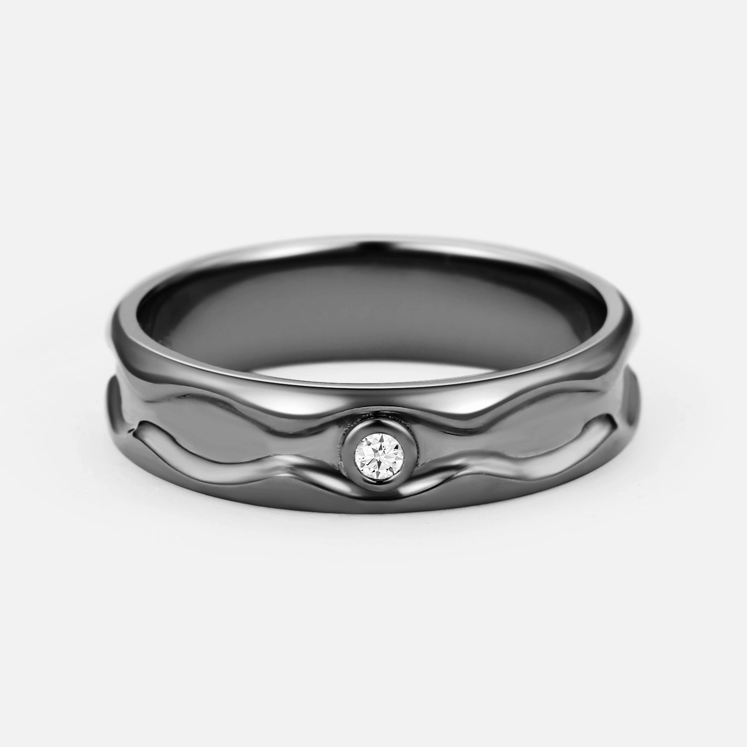 Modern Detail 5.5mm Solitaire Round Moissanite Wave Wide Men's Wedding Band