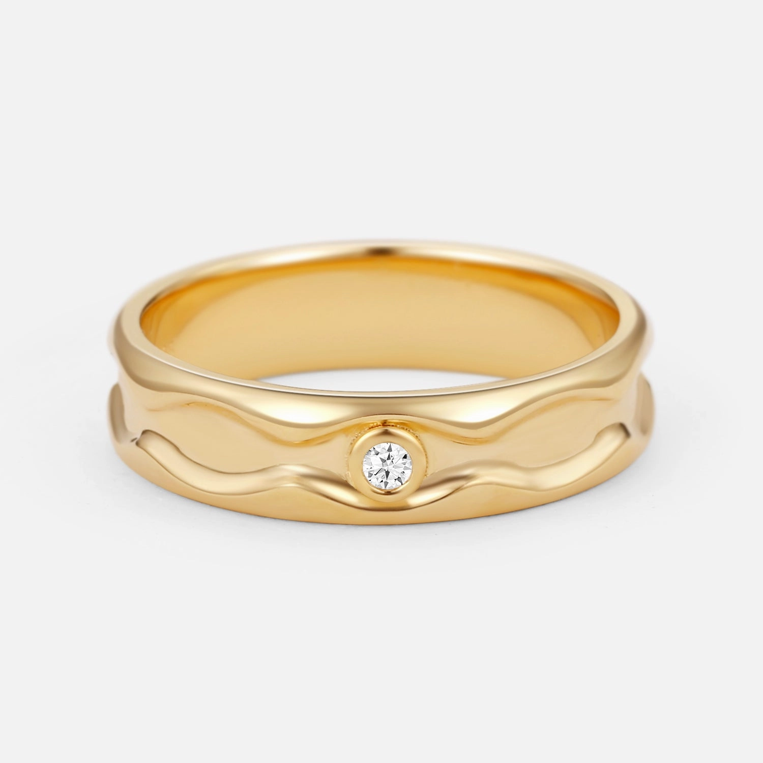 Effortless Layer Luxury piece 5.5mm Solitaire Round Moissanite Wave Wide Men's Wedding Band