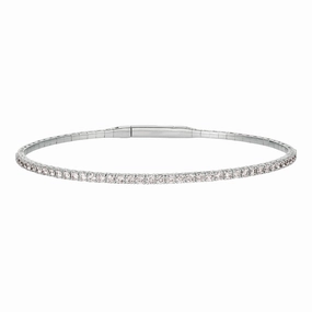 Impeccable Accent High Style Diamond Tennis Bangle Bracelet in White Gold