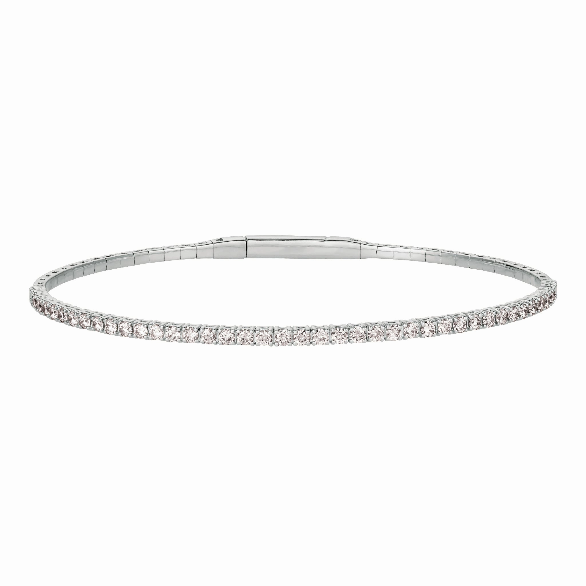 Impeccable Accent High Style Diamond Tennis Bangle Bracelet in White Gold
