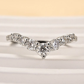 Louily Moissanite Curved Design Thin Stacking Wedding Ring In Sterling Silver Unique Detail