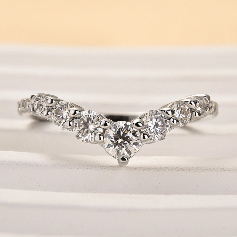 Louily Moissanite Curved Design Thin Stacking Wedding Ring In Sterling Silver Unique Detail