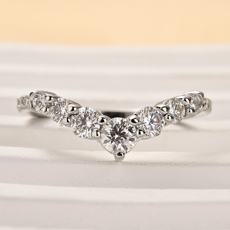 Louily Moissanite Curved Design Thin Stacking Wedding Ring In Sterling Silver Exclusive Accent