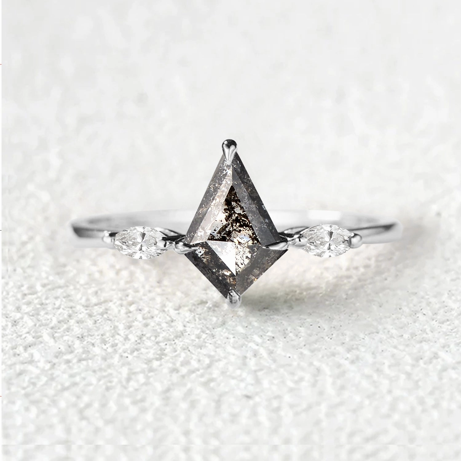 Salt and Pepper Diamonds & Marquise Moissanite Engagement Ring Refined Mood