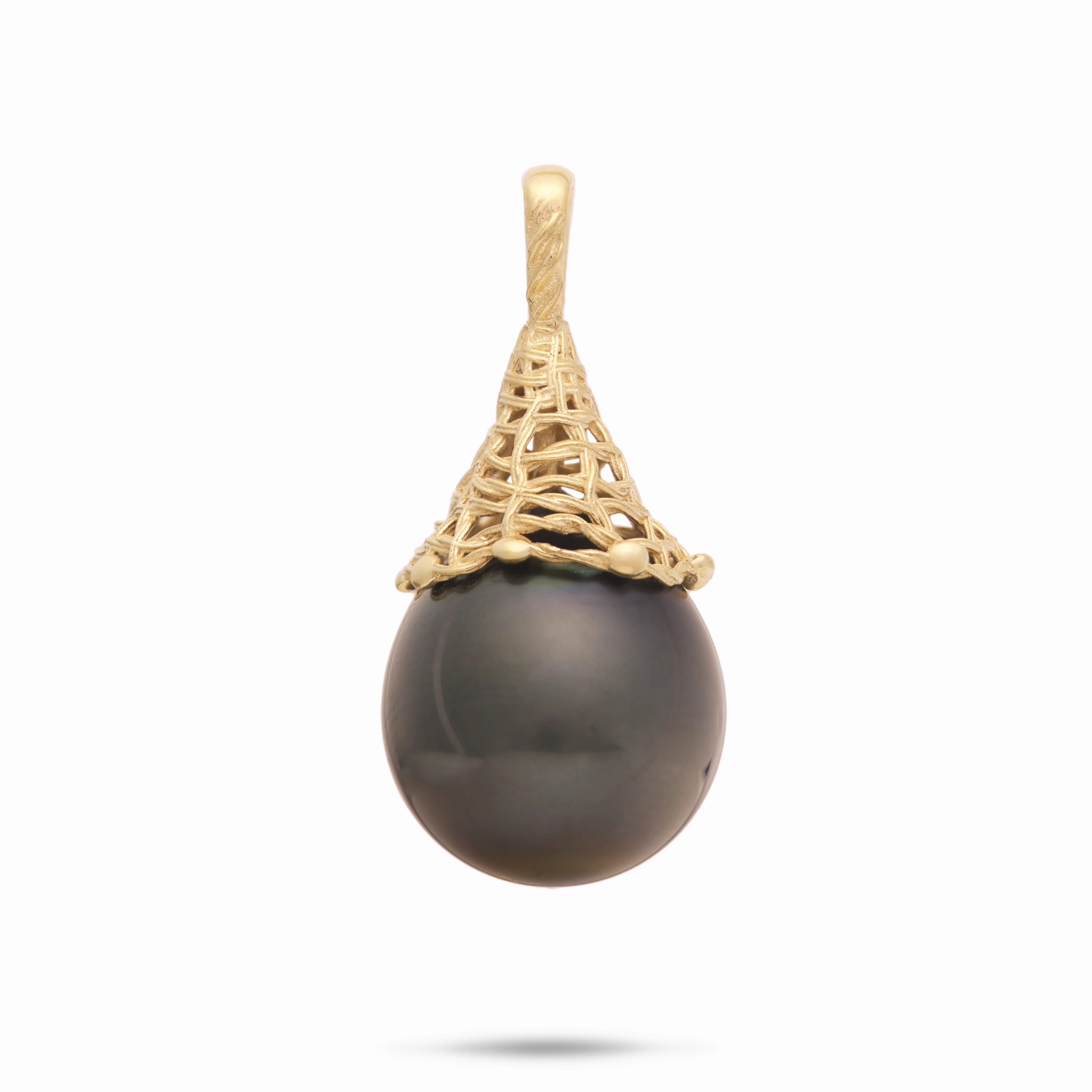Fish Net Tahitian Black Pearl Pendant in Gold - 14-17mm Perfect Accent