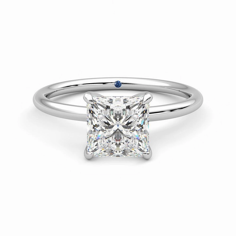 Solitaire Princess Cut Moissanite Engagement Ring with Hidden Anniversary Stone Cool Layer Smooth Accent