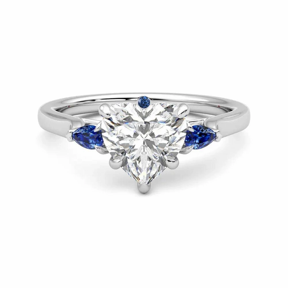Radiant Shine Look Three Stone Heart Shaped Moissanite Engagement Ring with Hidden Anniversary Stone Accent
