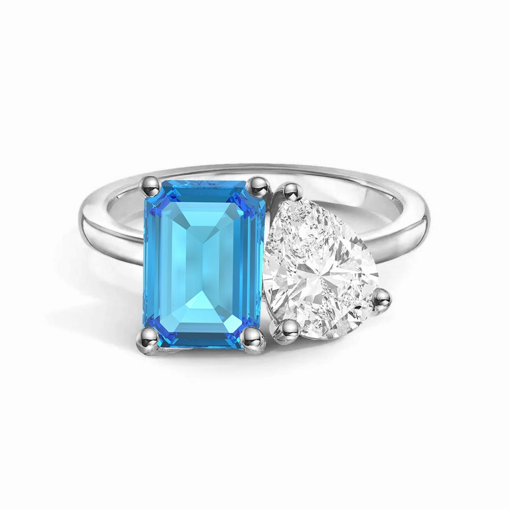 Toi et Moi Personalized Blue Topaz Birthstone Anniversary Ring Refined Element Outdoor Light