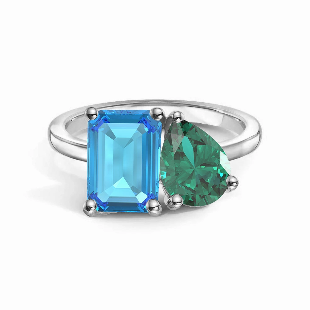 Toi et Moi Personalized Blue Topaz Birthstone Anniversary Ring Cool Layer Glamorous Gifts