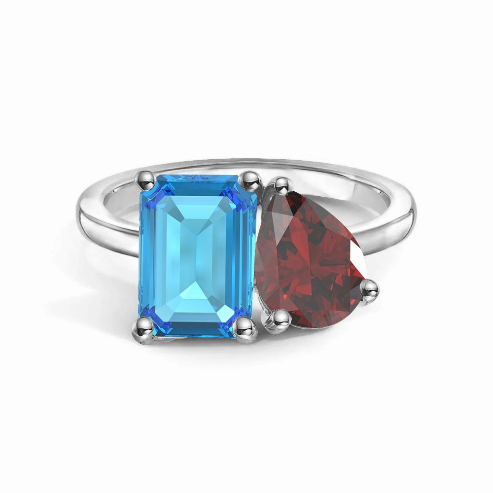 Toi et Moi Personalized Blue Topaz Birthstone Anniversary Ring Cool Moment Petite Style