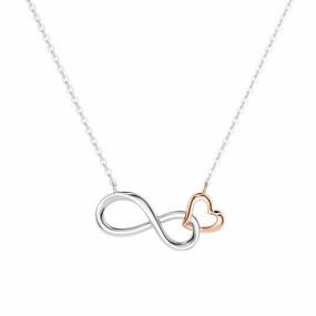 Two Tone "Infinite Love" Heart Link Infinity Necklace Vibrant Charm