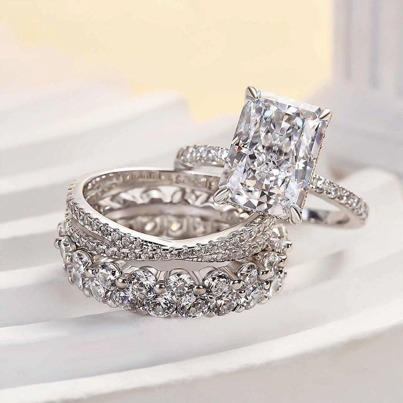Radiant Embellishments Louily Excellent Crushed Ice Radiant Cut 4PC Wedding Ring Set