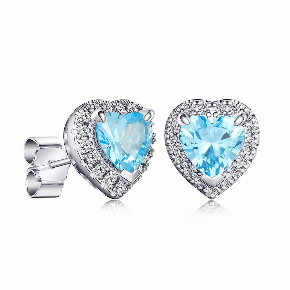 1 CT. Heart Shaped Birthstone Stud Earrings with Halo Minimal Design
