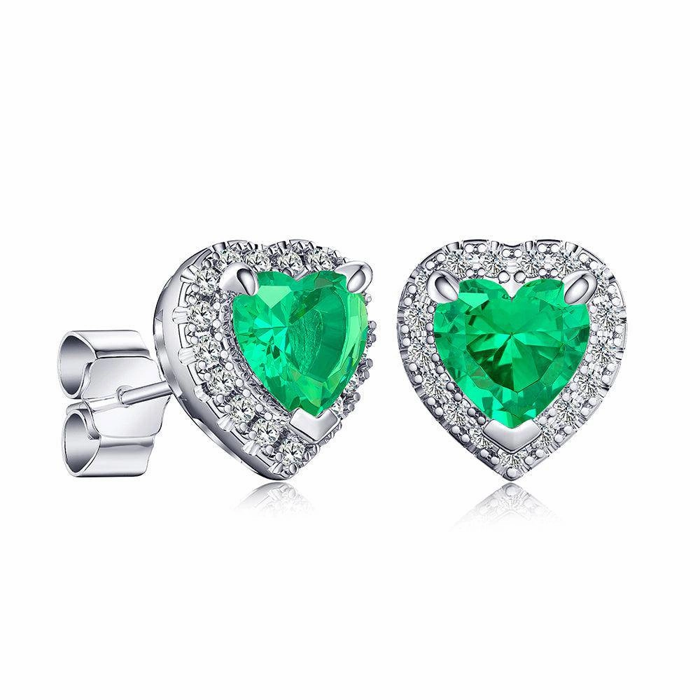 1 CT. Heart Shaped Birthstone Stud Earrings with Halo Dainty Form Unique Accent