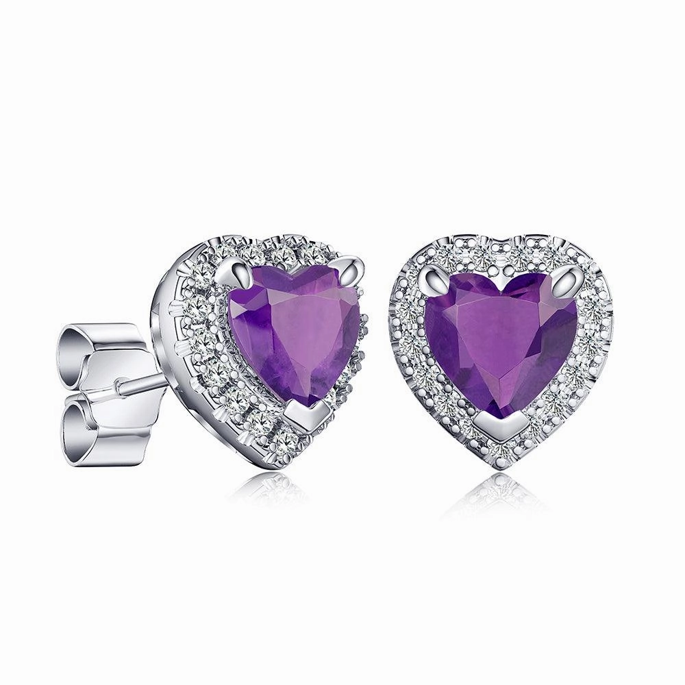 Sparkling finish 1 CT. Heart Shaped Birthstone Stud Earrings with Halo