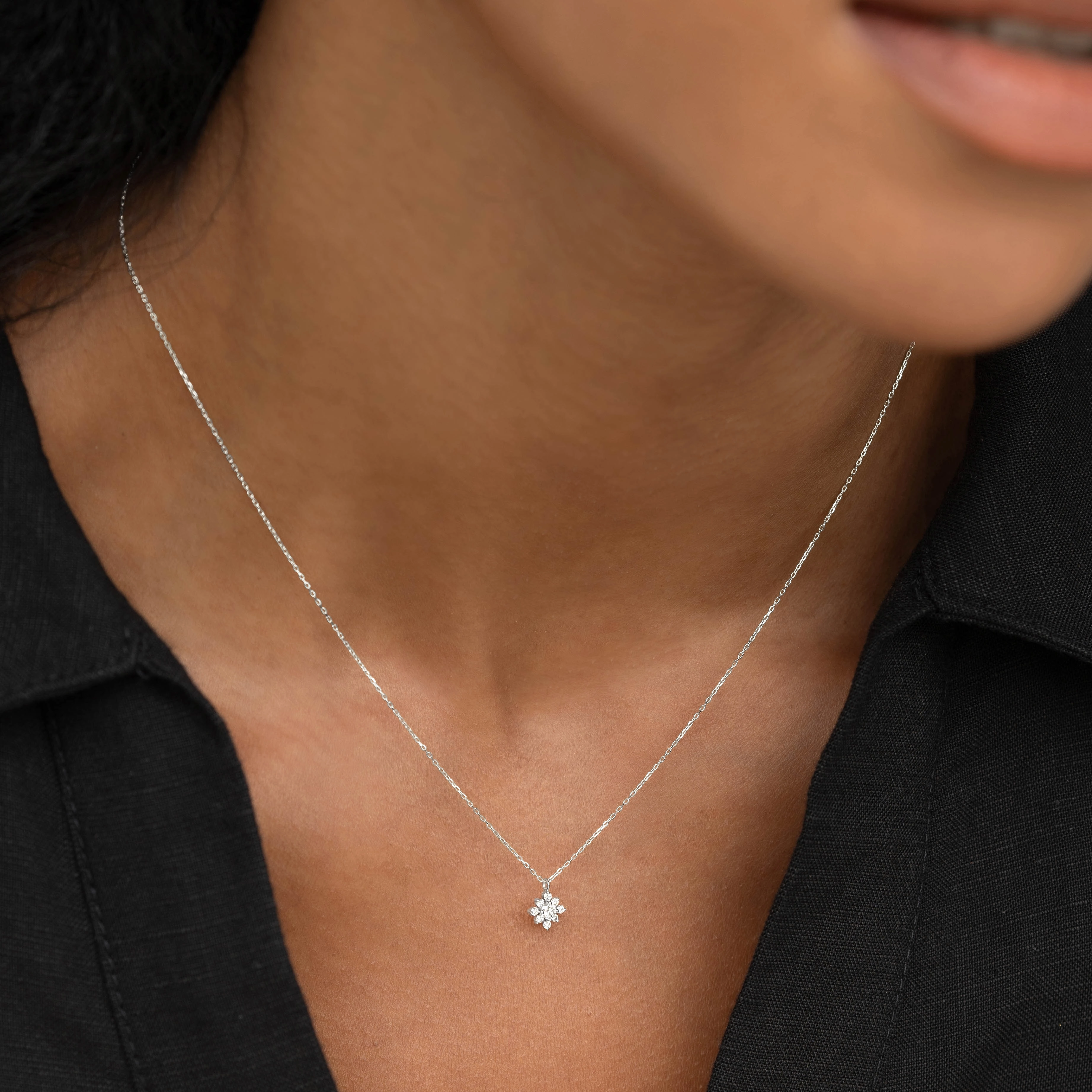 Effortless Touch Flower Diamond Pendant Necklace White Gold - Fiorella