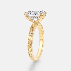 Emerald Cut Engraved Lab Grown Diamond Vintage Engagement Ring - Celeste High-End Quality Flawless Glow