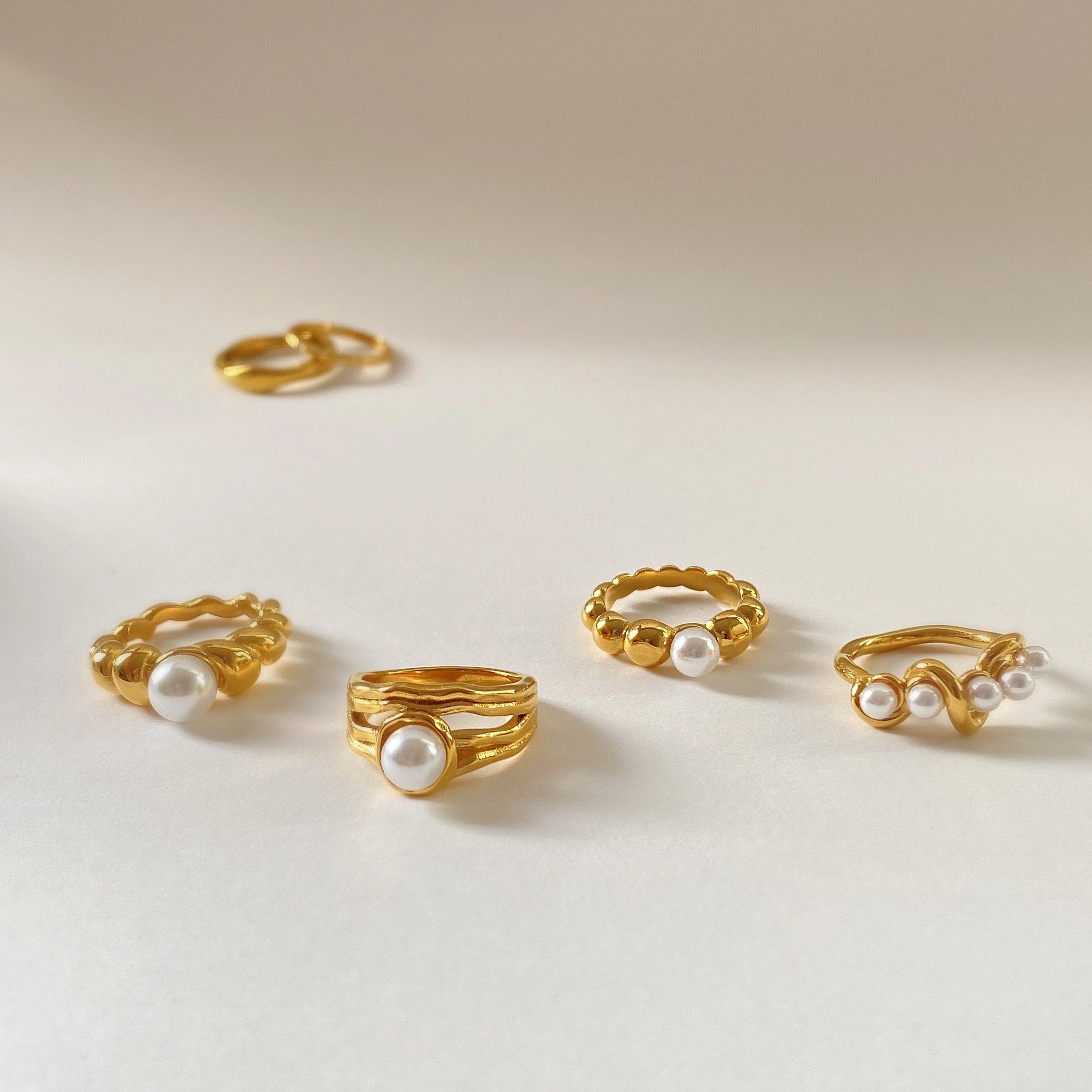 Robust Build Timeless Symbol Assorted Pearl Twisted Rings Beaded Rings