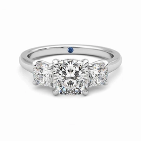 Trendy Appeal Charming Pieces Four Prong Three Stone Cushion Cut Moissanite Engagement Ring with Hidden Anniversary Stone Accent