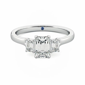 Four Prong Three Stone Emerald Cut Moissanite Engagement Ring with Hidden Anniversary Stone Accent Gift Moment Daily Details