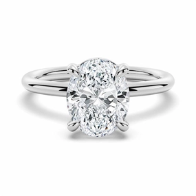 Four Prongs Oval Solitaire Moissanite Engagement Ring Distinctive Accent Sculpted Sparkle