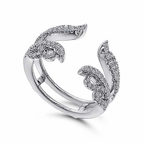 French Pave Set Winged Diamond Jacket Wedding Band 14K White Gold Bold Lines