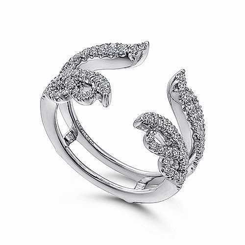 French Pave Set Winged Diamond Jacket Wedding Band 14K White Gold Shiny look Contemporary Touch