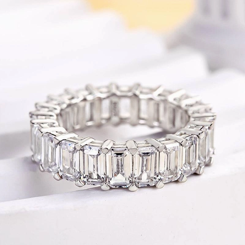 Louily Eternity Emerald Cut Women's Wedding Band In Sterling Silver Brilliant Touch Vivid Detail