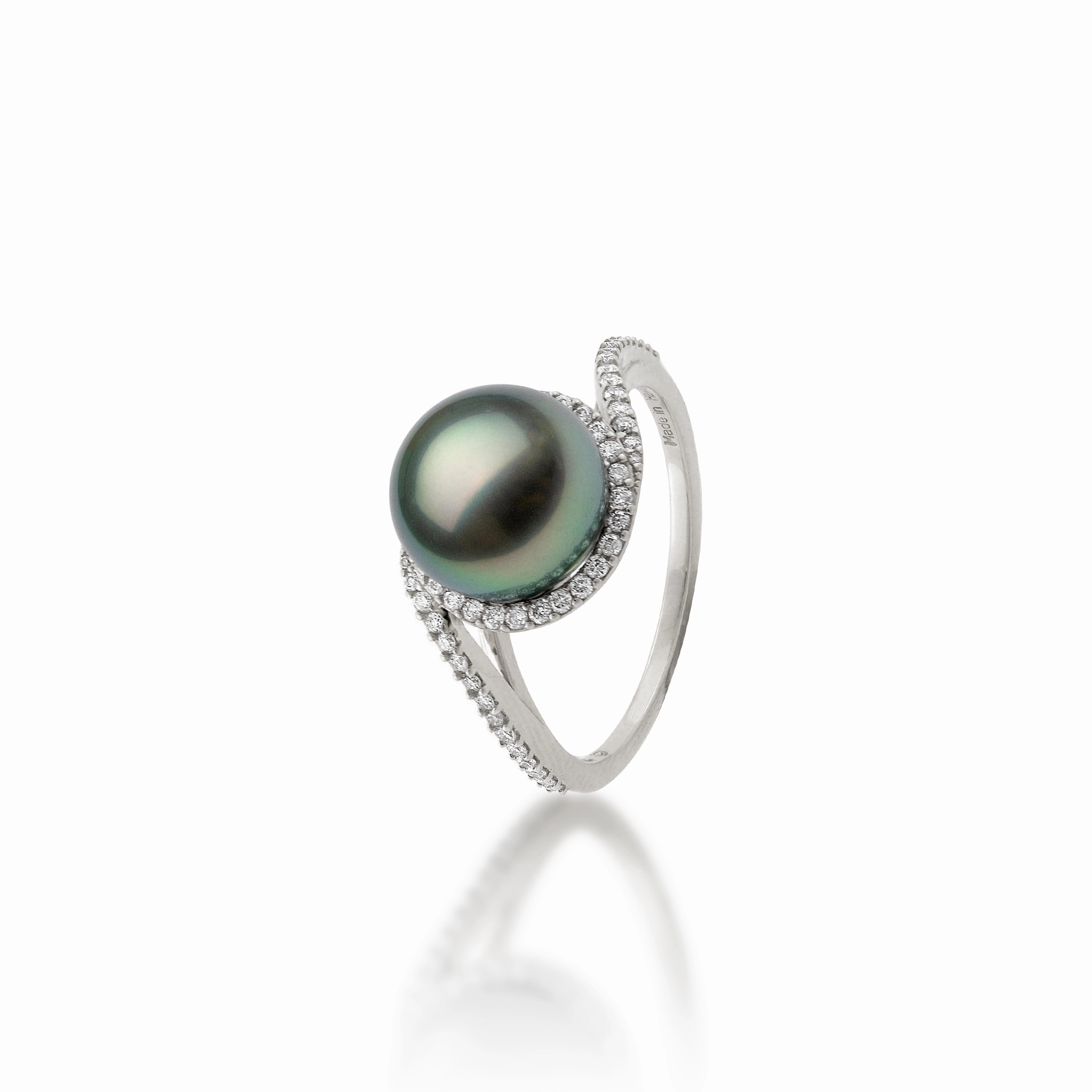 Tahitian Black Pearl Ring in White Gold with Diamonds - 9-10mm Cool Accent Artistic Symbol