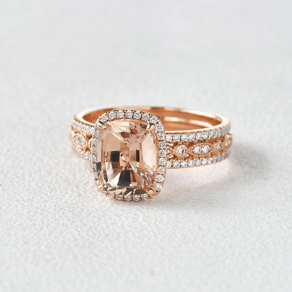 4.0ct Cushion Cut Morganite Vintage Inspired Rose Gold Ring Timeless Accessory