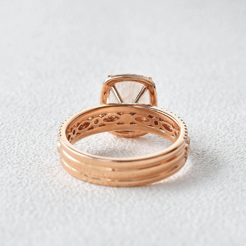 Edgy Detail Handcrafted Quality 4.0ct Cushion Cut Morganite Vintage Inspired Rose Gold Ring