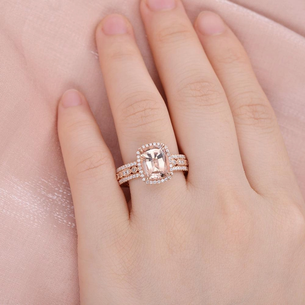 4.0ct Cushion Cut Morganite Vintage Inspired Rose Gold Ring Elegant Detailing Elegant Radiance