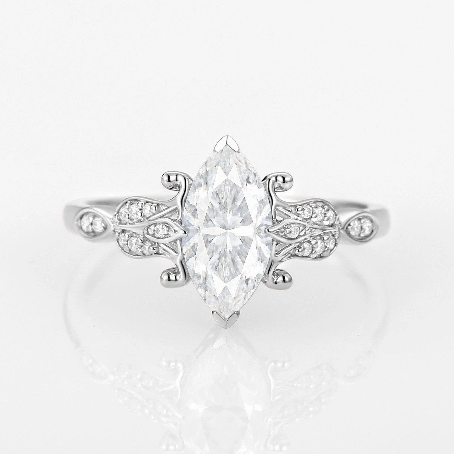 Daily Favorite Marquise Cut Moissanite Leafy Vintage Engagement Ring
