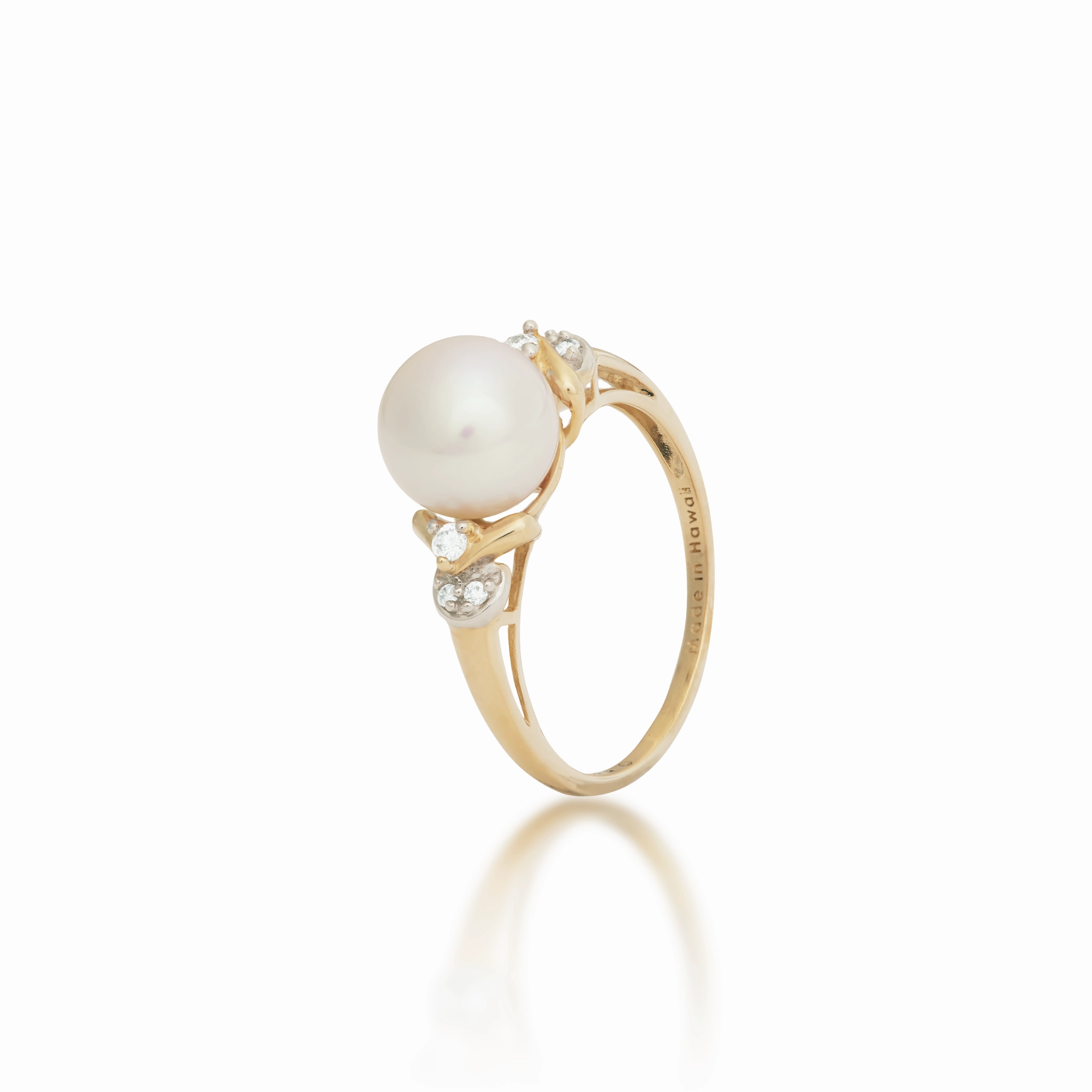 Radiant Touch Freshwater White Pearl Ring in Gold with Diamonds - 8-9mm