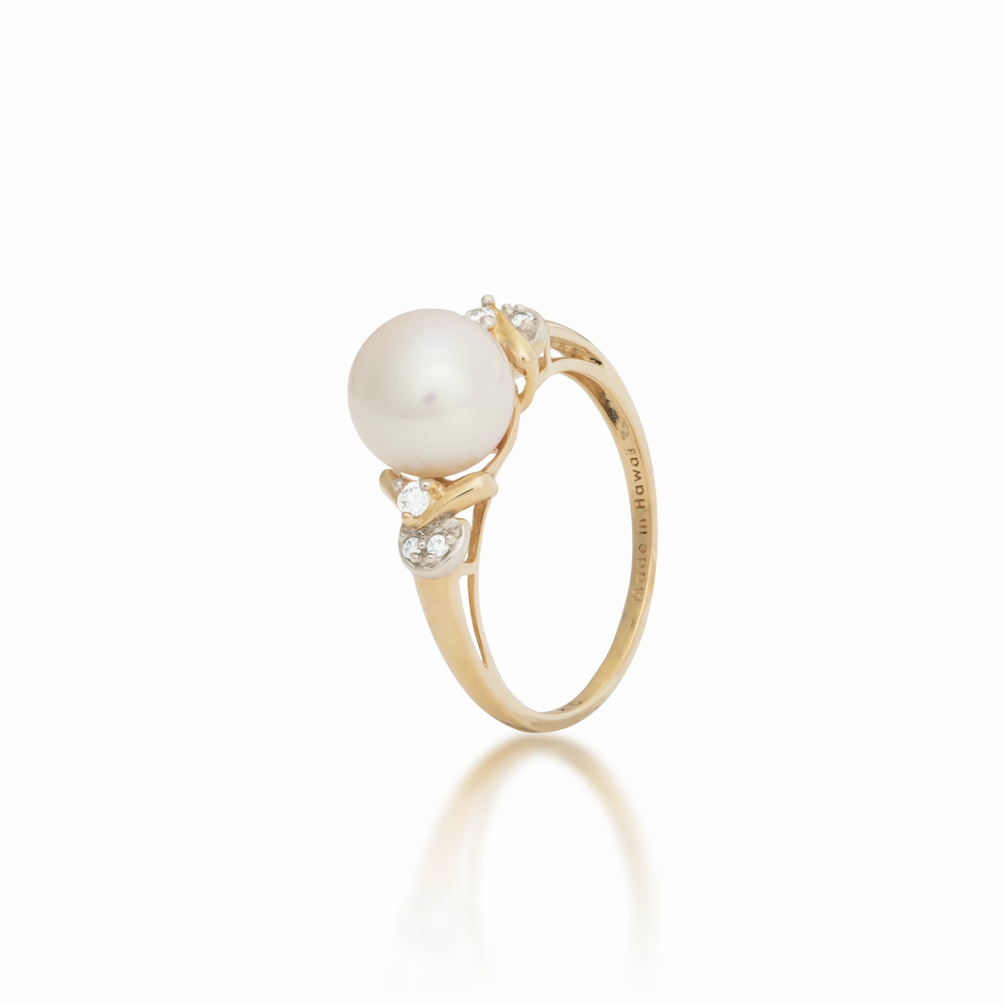 Freshwater White Pearl Ring in Gold with Diamonds - 8-9mm Non Stretch Fashion Choice