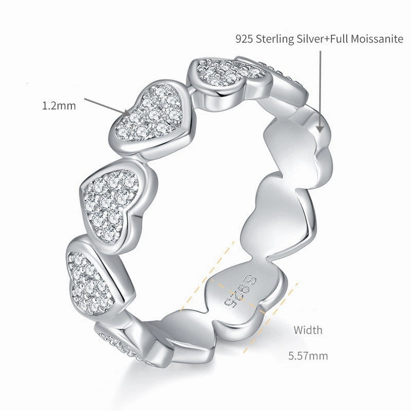 Chic Shine Full Love Heart Row Band Promise Ring | S925 | Moissanite