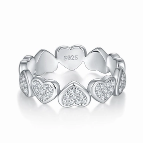 Timeless Gifts Vibrant Glam Full Love Heart Row Band Promise Ring | S925 | Moissanite
