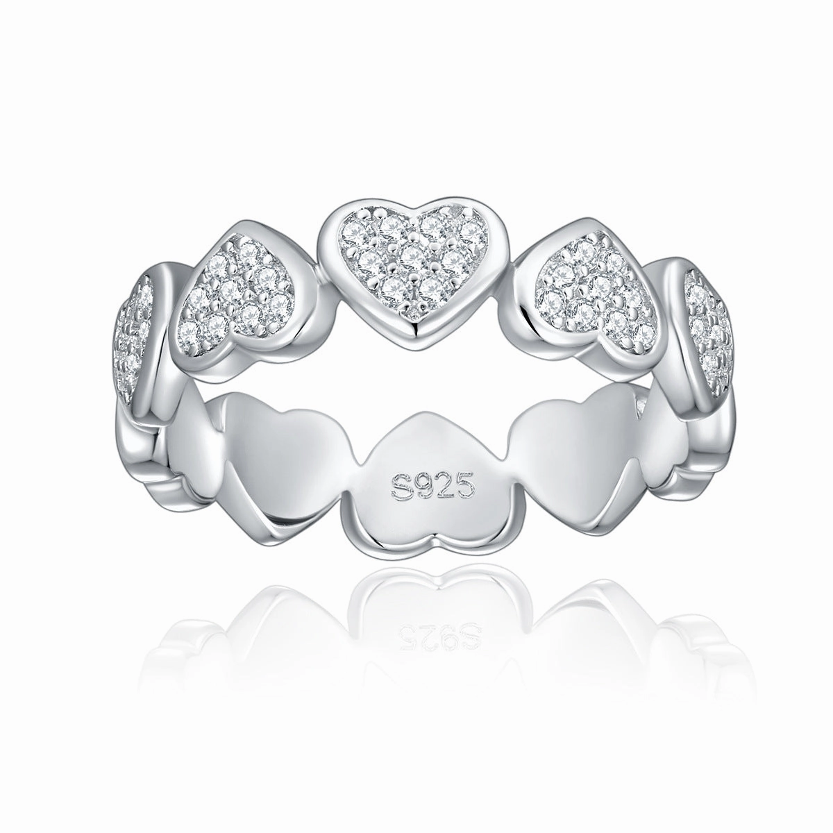 Full Love Heart Row Band Promise Ring | S925 | Moissanite Moonlight Mood Gloss Accent