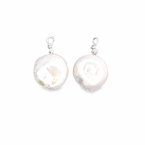 Classic Accent Contemporary Style Sterling Silver Coin Pearl Earring Charms