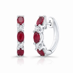 Magnificent Adornment Precious Collection Oval Shaped Ruby Huggie Earrings