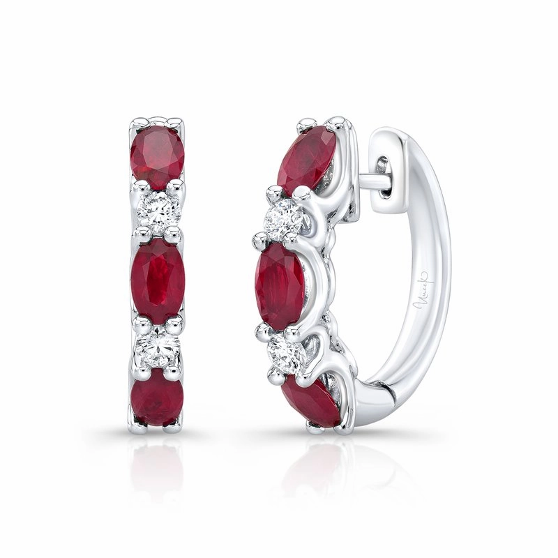 Magnificent Adornment Precious Collection Oval Shaped Ruby Huggie Earrings